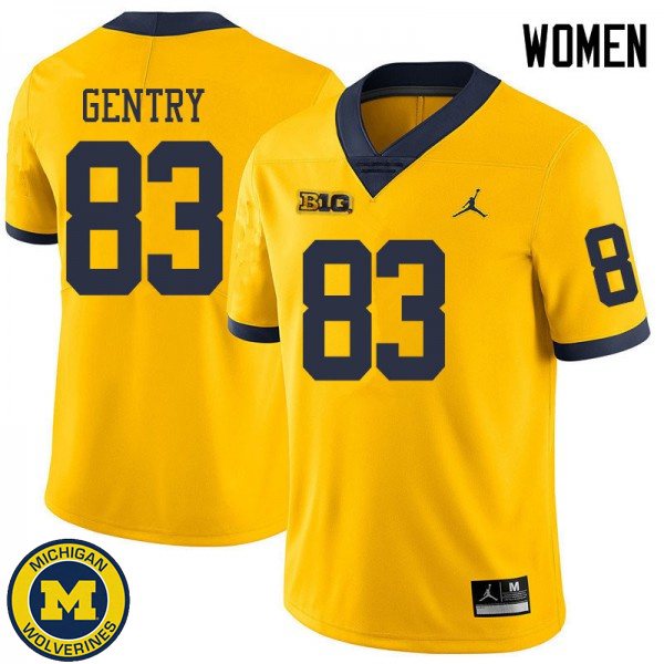 Women's Michigan Wolverines #83 Zach Gentry Yellow Jordan Brand Fashion Jersey